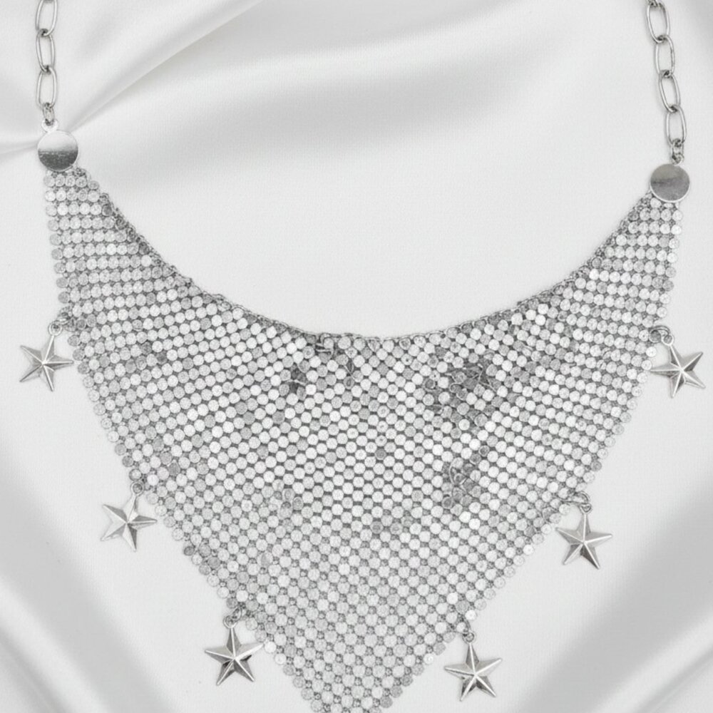 Y2K Neckerchief Star Bandana Sparkle Bling Scarf Statement Choker Necklace NWOT - Picture 5 of 9